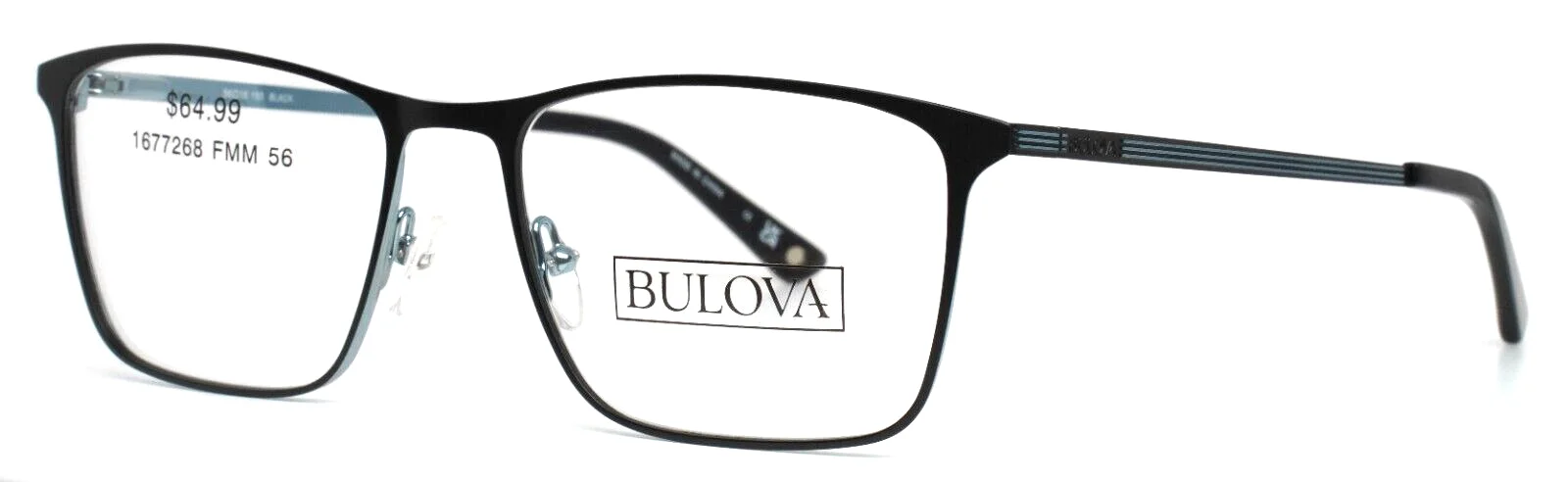 BULOVA Edmundston Black Womens Rectangle Full Rim Eyeglasses 56-18-150 B:41
